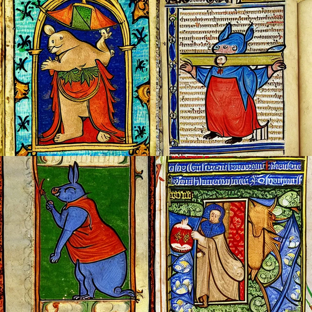 Prompt: Big Chungus on a medieval illuminated manuscript