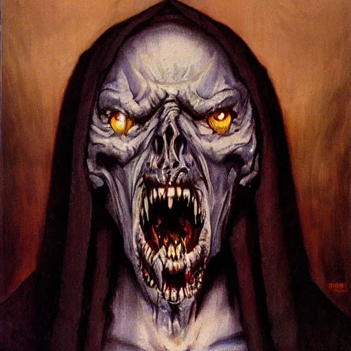 Image similar to portrait of crazed zealot inquisitor by gerald brom