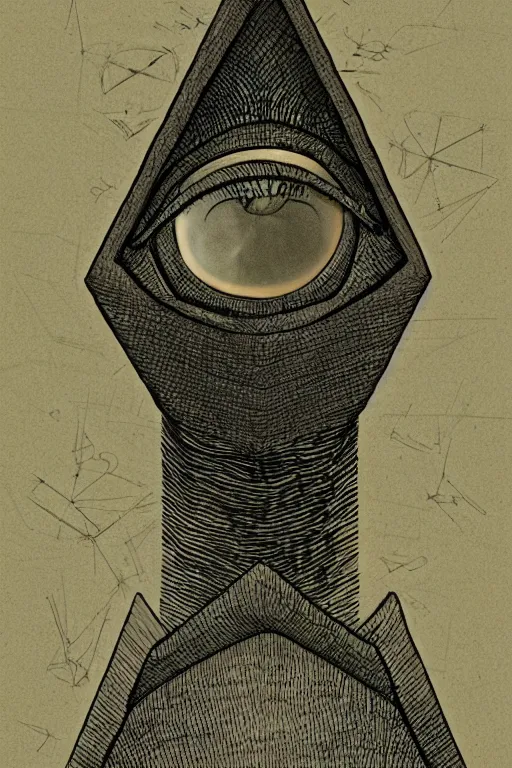 Image similar to portrait of giant one eye cyclops with triangular head, in the style of Greg Broadmore and Arthur Rackham,trending on artstation, light lighting side view,digital art,surrealism ,macro,blueprint ,vaporwave ,