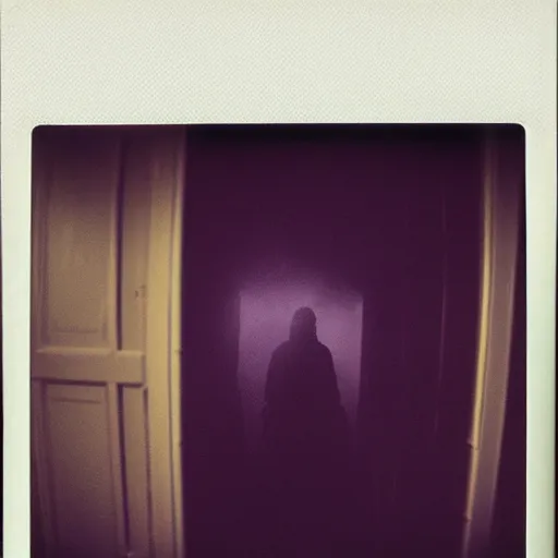 Image similar to you are lost in the backrooms, ghost, polaroid, laminal space, foggy