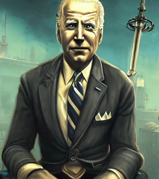 Prompt: joe biden cosplaying bioshock, by wlop, by simon stalengrad, bioshock screenshot, photorealistic fan art, intricate shading, steampunk, patriot