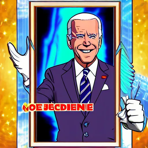 Prompt: joe biden as a yugioh card, award winning professional digital art