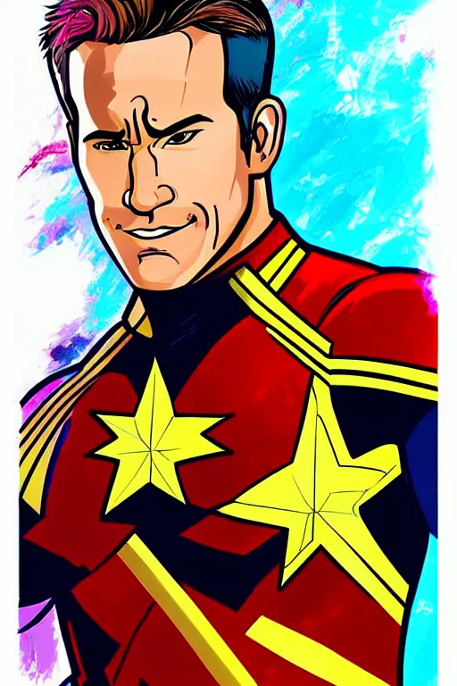 Image similar to Ryan Reynolds as Captain Marvel high quality digital painting in the style of James Jean