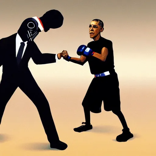 Prompt: barack obama having a boxing match against darth vader