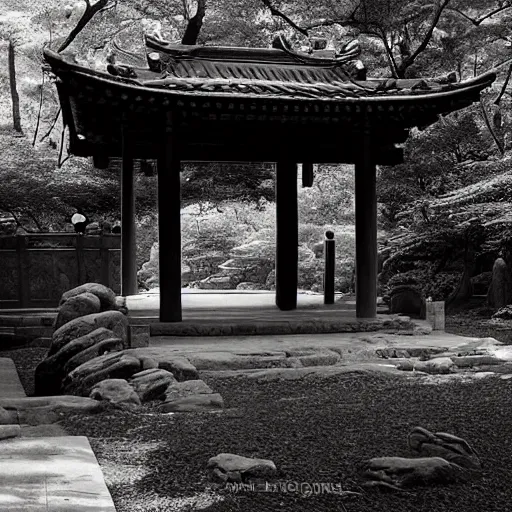 Prompt: small pavilion in the forest, by lang jingshan,