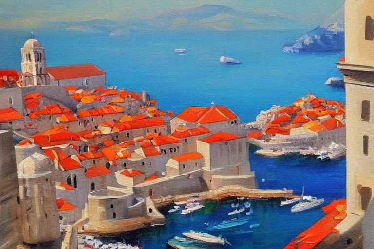 Image similar to dubrovnik, oil painting, oil in canvas, old painting, brushstrokes