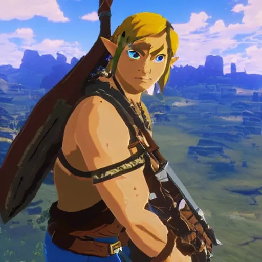 Image similar to screenshot from zelda breath of the wild game dwayne the rock johnson as zelda breath of the wild character