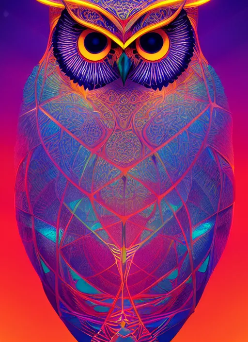 Image similar to symmetry!! product render poster vivid colors divine proportion owl, 神 圣, glowing fog intricate, elegant, highly detailed, digital painting, artstation, concept art, smooth, sharp focus, illustration,