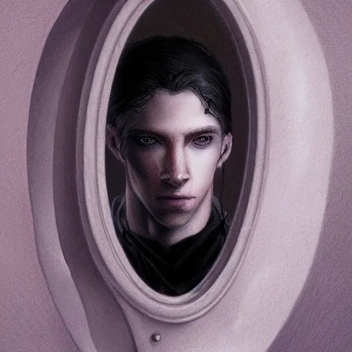 Prompt: beautiful aesthetic portrait commission of an albino male furry anthro looking in the mirror, detailed face , hyperdetailed, dark atmosphere. Character design by charlie bowater, ross tran, artgerm, and makoto shinkai, detailed, inked, western comic book art, 2022 award winning painting