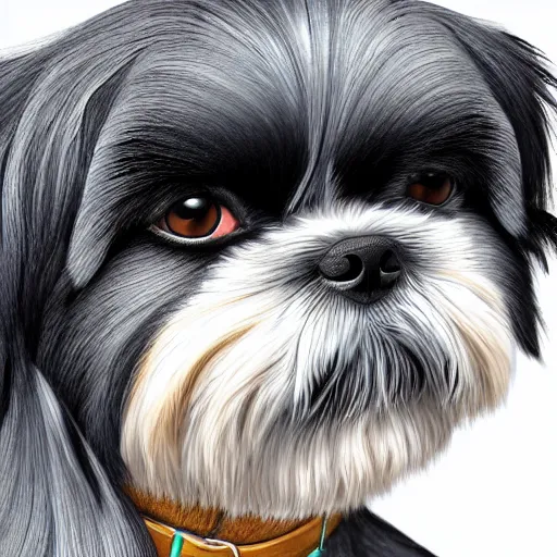 Prompt: highly detailed realistic digital art of a black shih tzu, 8k