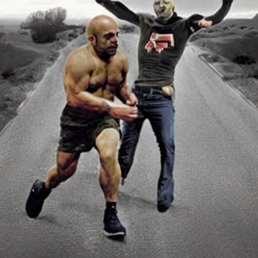 Image similar to joe rogan heroically saving an alien from area 5 1 while being chased by the cia protecting his rights