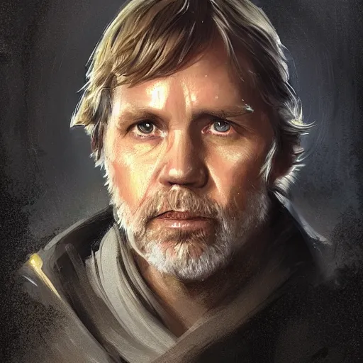 Image similar to portrait of a man by Greg Rutkowski, Commander Luke Skywalker from Star Wars Expanded Universe, he is about 60 years old, beard, wearing tactical gear of the Galactic Alliance, highly detailed portrait, digital painting, artstation, concept art, smooth, sharp foccus ilustration, Artstation HQ