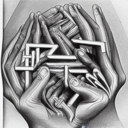 Image similar to A human hand drawing by Escher and Bach