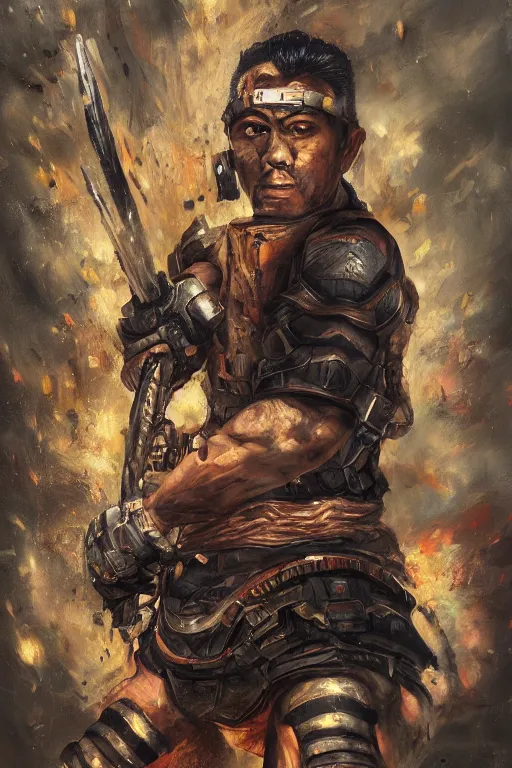 Prompt: oil portrait of goko the punisher, epic, cinematic, highly detailed