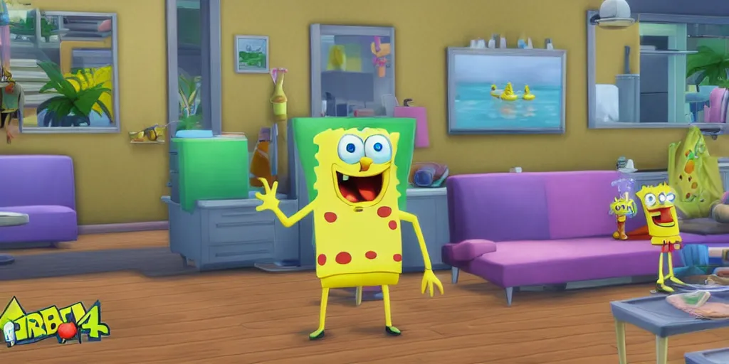 Image similar to SpongeBob in the sims 4, trending on artstation, hyper realism, 8k.