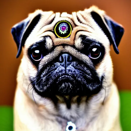 Image similar to a pug with a third eye