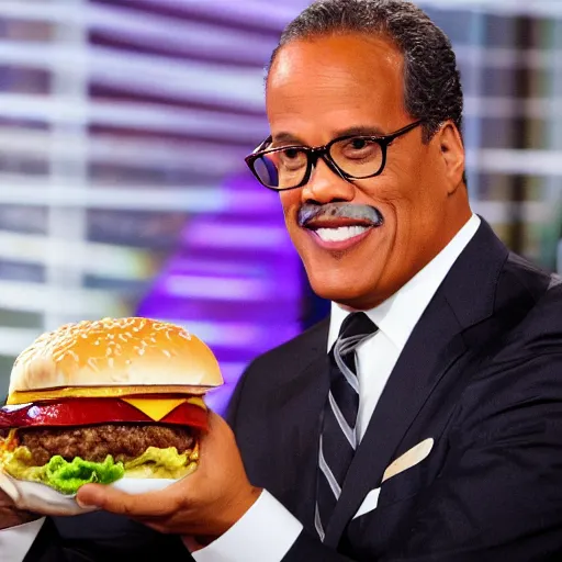 Image similar to nbc's very own lester holt consuming a hamburger