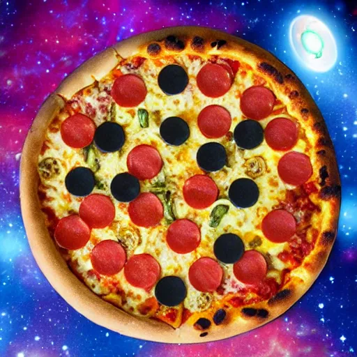 Image similar to pizza in space