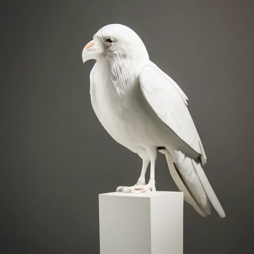 Image similar to stylized bust sculpture of a white crow, beautiful studio lighting 35mm F/1.2