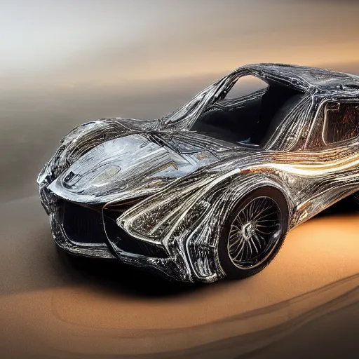 Image similar to car : motherboard forms designed by zaha hadid, sci-fi futuristic ultra realistic photography, keyshot render, octane render, unreal engine 5 lumen, high oiled liquid glossy specularity reflections, ultra detailed, golden hour, dramatic lighting 4k, 8k, 16k in the style ofblade runner 2049 Cyberpunk 2077 ghost in the shell thor 2 marvel film : tilt shift: sharp focus