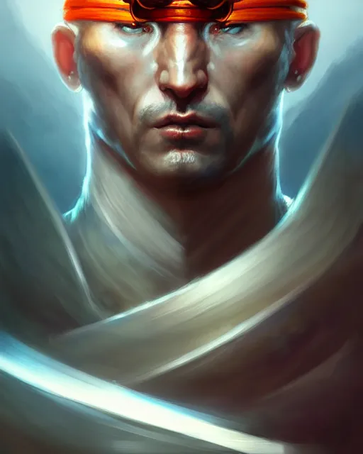Image similar to face portrait of nikola jokic as a muscular ronin samurai, wearing a haori, by wlop and peter mohrbacher, dramatic action pose, extremely detailed shading, concept art, digital painting, trending on artstation, unreal engine 5, octane render, atmosphere, glow, cinematic lighting, full of color
