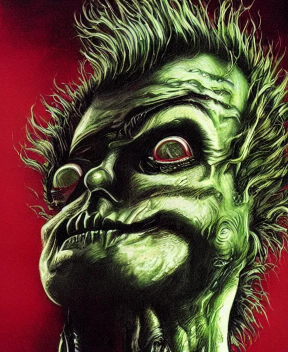 Prompt: portrait illustration of Beetlejuice, Les Edwards poster art, detailed