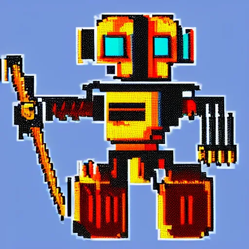 Image similar to robot knight, highly detailed pixel art, 1 2 8 bit