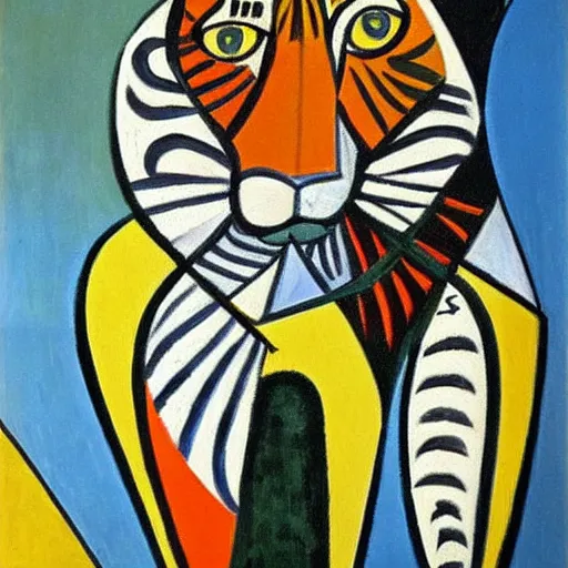 Prompt: a painting of tiger by Pablo Picasso