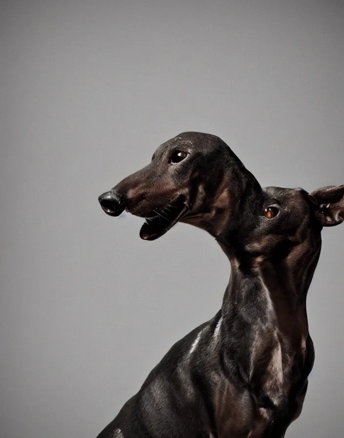 Image similar to an elegant portrait photo of a greyhound in the renaissance style, ultra detaile, 8 k, award winning, elegant lighting