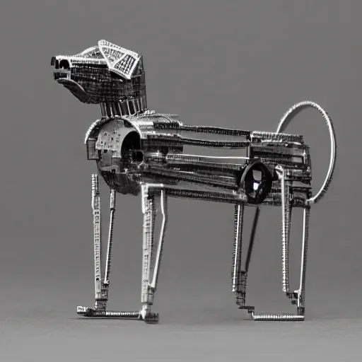 Prompt: dog made out of mechanical parts, 33mm photo