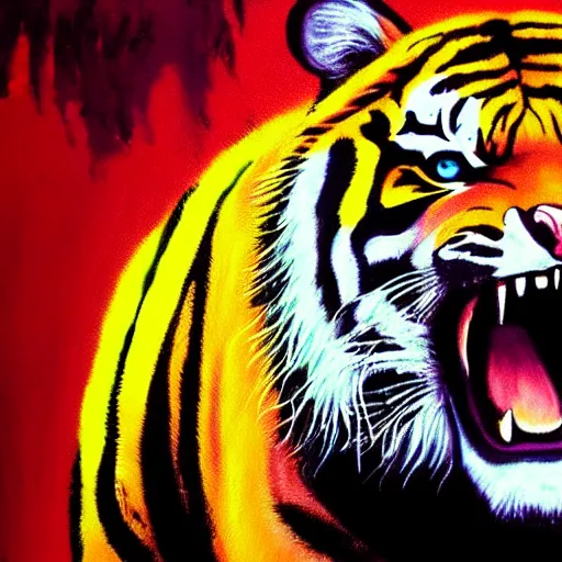 Prompt: painting of a tiger, hotline miami style