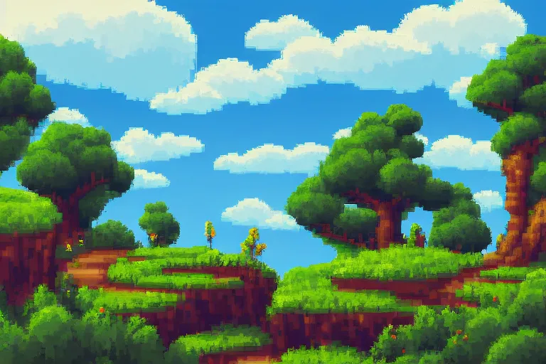 Image similar to landscape, summer, morning, beautiful cloud, quiet, no people, trending on artstation, trending on deviantart, pixelart, pixelperfect, pixel art, pixel, art of angrysnail, Eastward style, Tales of the Neon Sea style