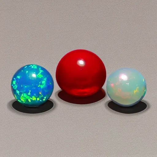 Prompt: opal spheres on a red cube