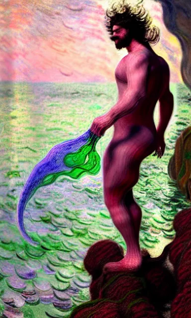 Prompt: Merman, Wineglass, Algae. Trending on ArtStation and Pixiv. A vibrant digital oil painting. A highly detailed fantasy character illustration by Wayne Reynolds and Charles Monet and Gustave Dore and Carl Critchlow and Bram Sels