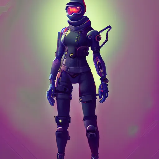 Prompt: stylized cybernetic ninja - cyberpunk girl, wearing techwear and armor, weoponary, complementary colors, highly detailed, artstation, digital matte painted in the style of overwatch, concept art, smooth