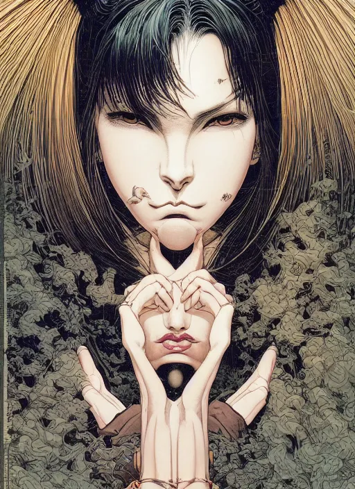 Image similar to portrait of an intense woman with a crooked nose, symmetrical, glamour, by yoichi hatakenaka, masamune shirow, josan gonzales and dan mumford, ayami kojima, takato yamamoto, barclay shaw, karol bak, yukito kishiro