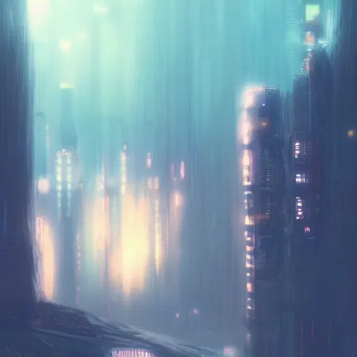 Image similar to mystic landscape, cyberpunk atmosphere, pastel colors