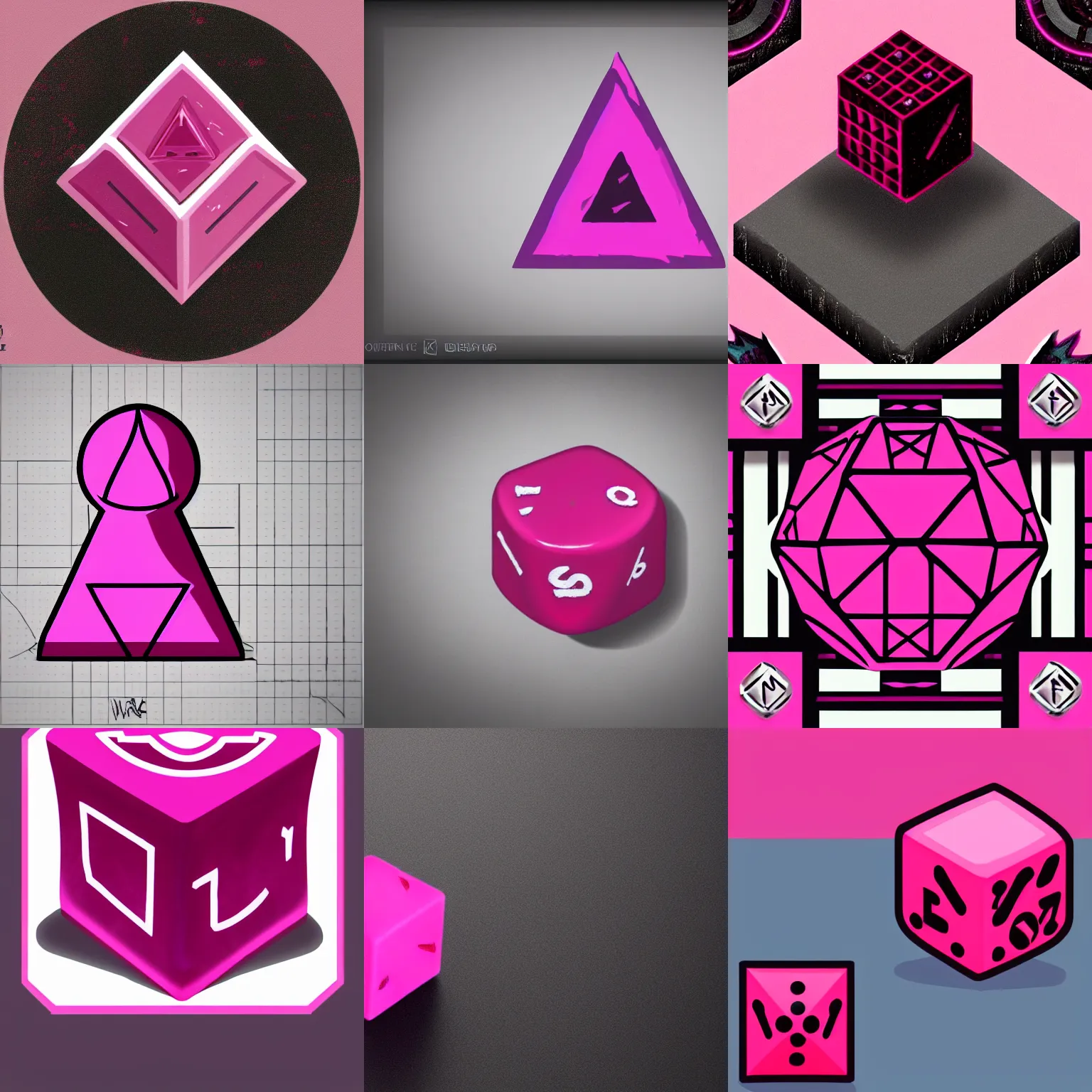 Prompt: centered icon of a dark pink dice with white background, artstation, rpg game, digital art, isometric, white background, dark souls, the witcher 3, crusader kings, skyrim