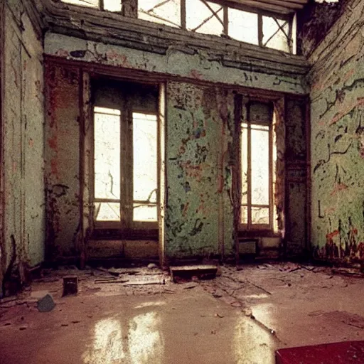 Prompt: a soviet abandoned building, film still by david lynch, depicted by balthus, limited color palette, very intricate, art nouveau, highly detailed, lights by hopper, soft pastel colors, minimalist