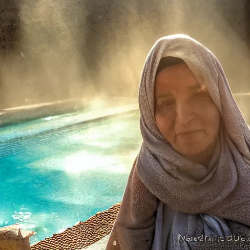 Image similar to portrait in north africa, warmth, misty, pools of sunlight by nasreddine dinet