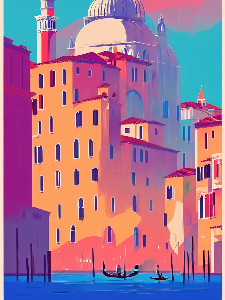 Prompt: a travel poster illustration depicting venice, minimalist, digital painting, vector art, trending on artstration, by anton fadeev, by alena aenami