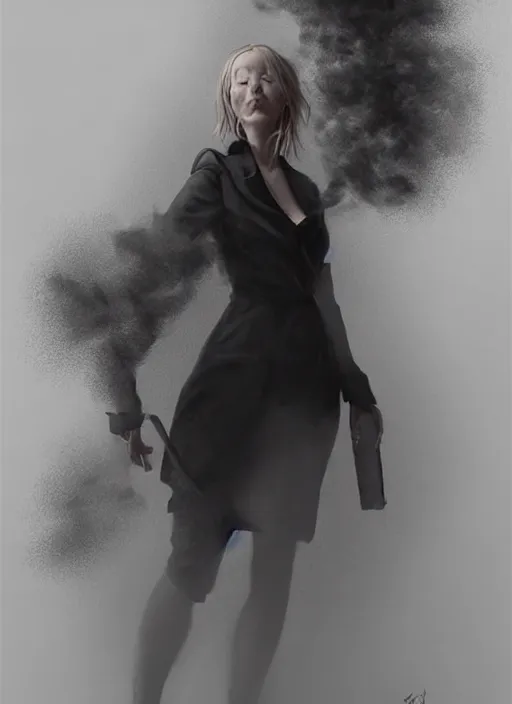 Prompt: fullbody portrait of finnish woman made partly out of smoke vanishing slowly as an smoke to the air, realistic smoke, elegant, highly detailed, digital illustration, trending in artstation, trending in pinterest, glamor pose, concept art, smooth, sharp focus, art by artgerm and greg rutkowski