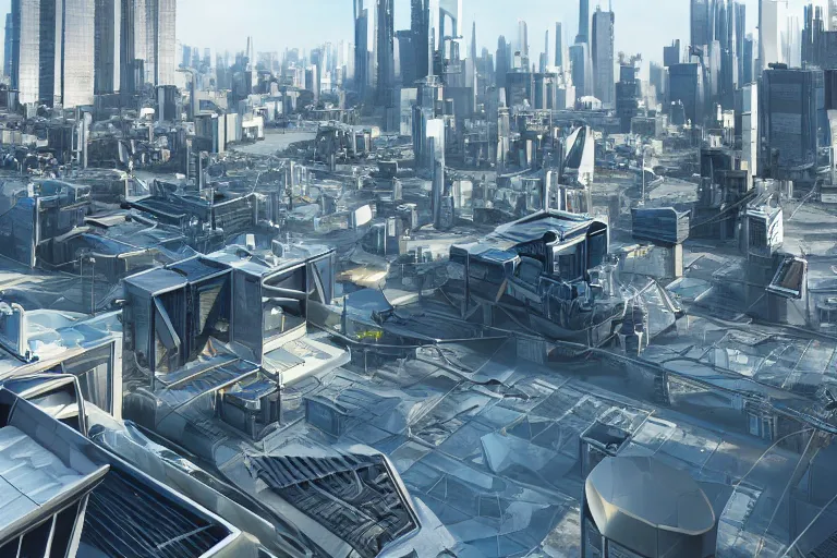 Image similar to rooftop view of a futuristic city highly detailed, photorealistic portrait, bright studio setting, studio lighting, crisp quality and light reflections, unreal engine 5 quality render