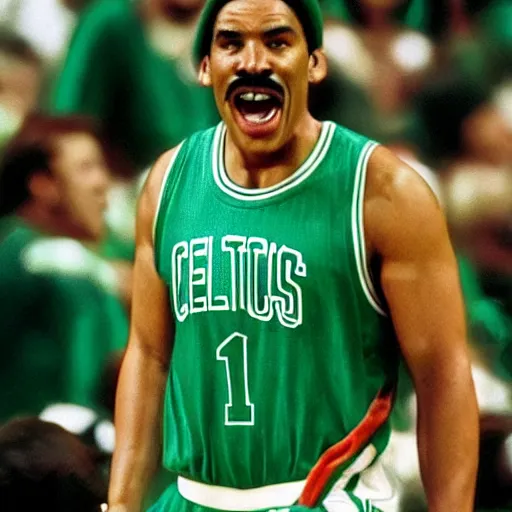 Image similar to realistic super mario playing for the boston celtics