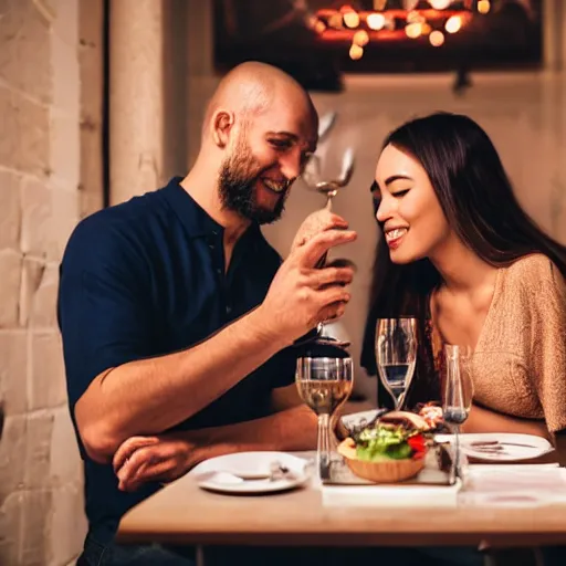 Prompt: professional photo of a romantic dinner date, love, award winning