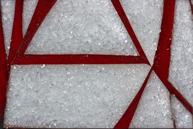 Prompt: “ a triangle of vermillion on a landscape of salt flats. photorealistic. award winning ”