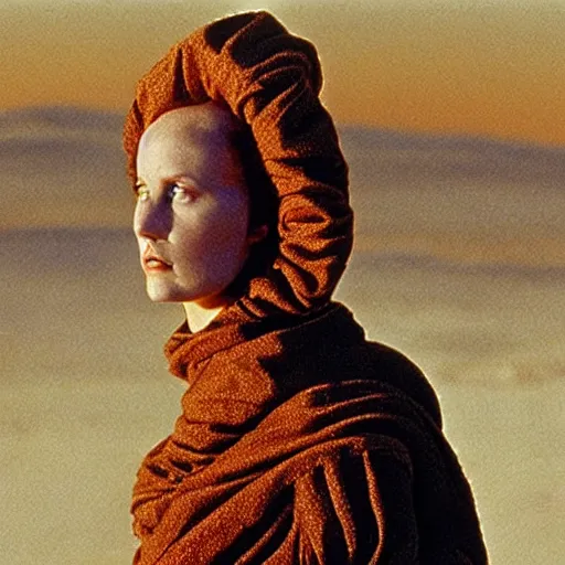 Image similar to avant - garde fashion model, still from movie dune, highly detailed