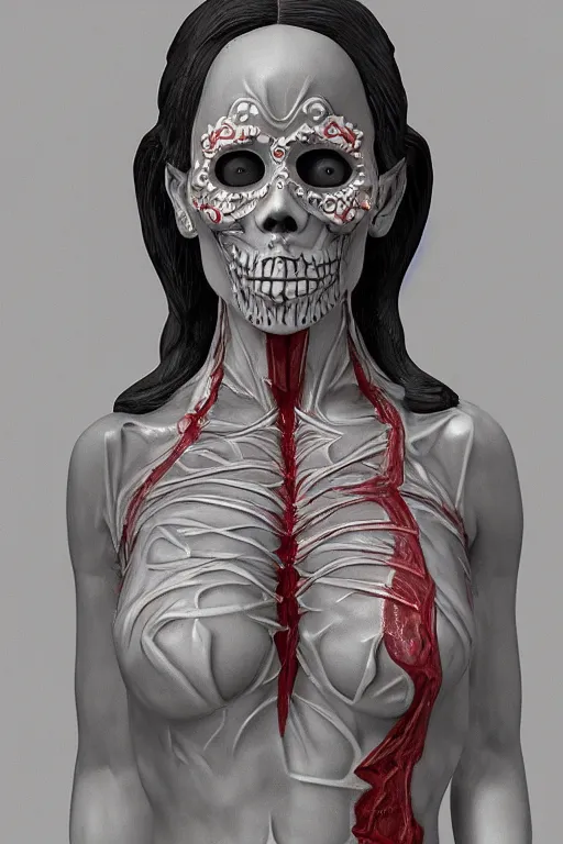 Image similar to la catrina statue made in crystal showing her veins inside the chest, realistic, unreal engine 5, 8 k