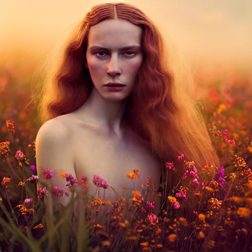 Prompt: photographic portrait of a stunningly beautiful english renaissance female in waves of flowers, in soft dreamy light at sunset, soft focus, contemporary fashion shoot, hasselblad nikon, in a denis villeneuve movie, by edward robert hughes, annie leibovitz and steve mccurry, david lazar, jimmy nelsson, hyperrealistic, perfect face