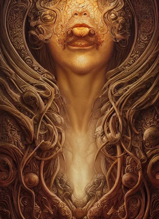 Image similar to roman emperor, wooden art nouveau swirls, in the style of tomasz alen kopera and fenghua zhong and peter mohrbacher, mystical colors, rim light, beautiful lighting, 8 k, stunning scene, raytracing, octane render, trending on artstation
